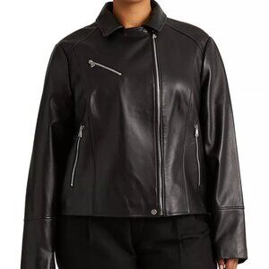 NWT LAUREN RALPH LAUREN  Women's Asymmetric Leather Moto Jacket Black Size M